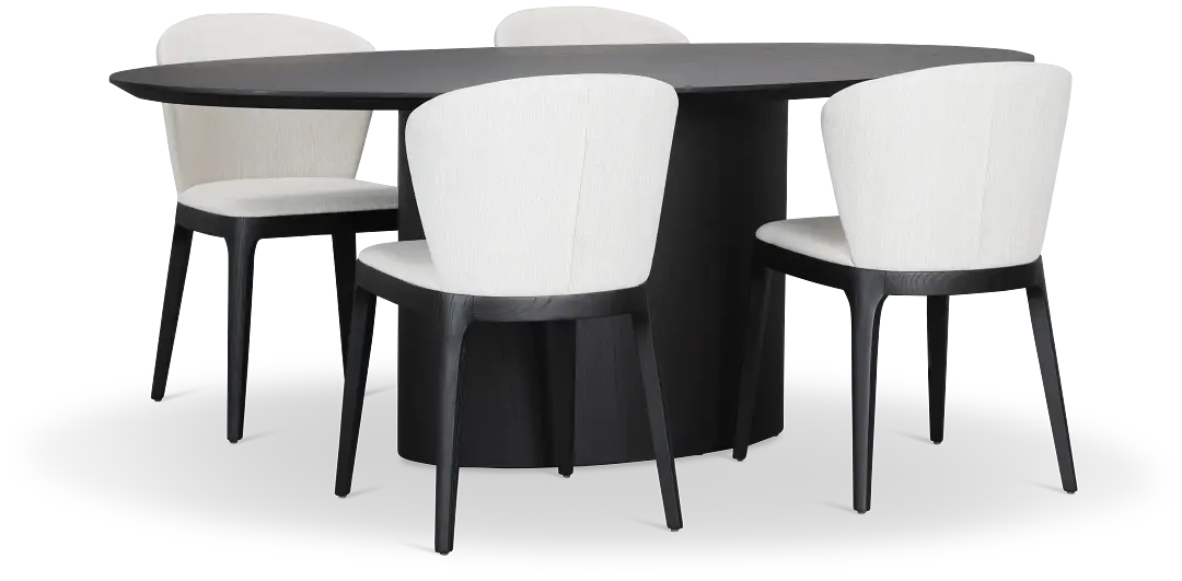 Nomad Black 78" Oval Table & 4 Light Beige Chairs W/ Black Legs Nomad Black 78" Oval Table & 4 Light Beige Chairs W/ Black Legs