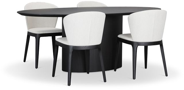 Nomad Black 78" Oval Table & 4 Light Beige Chairs W/ Black Legs