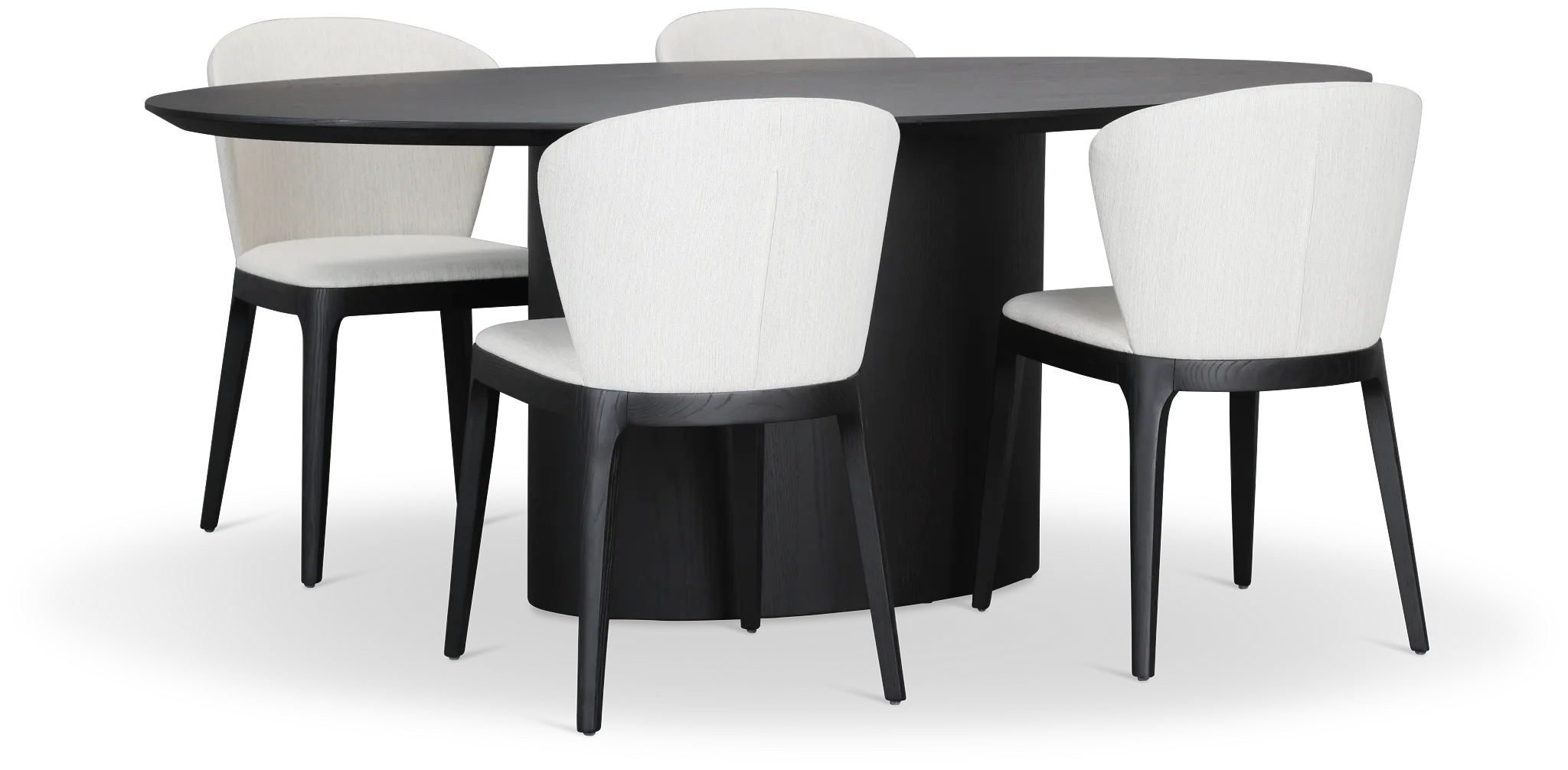 Nomad Black 78&quot; Oval Table &amp; 4 Light Beige Chairs W/ Black Legs