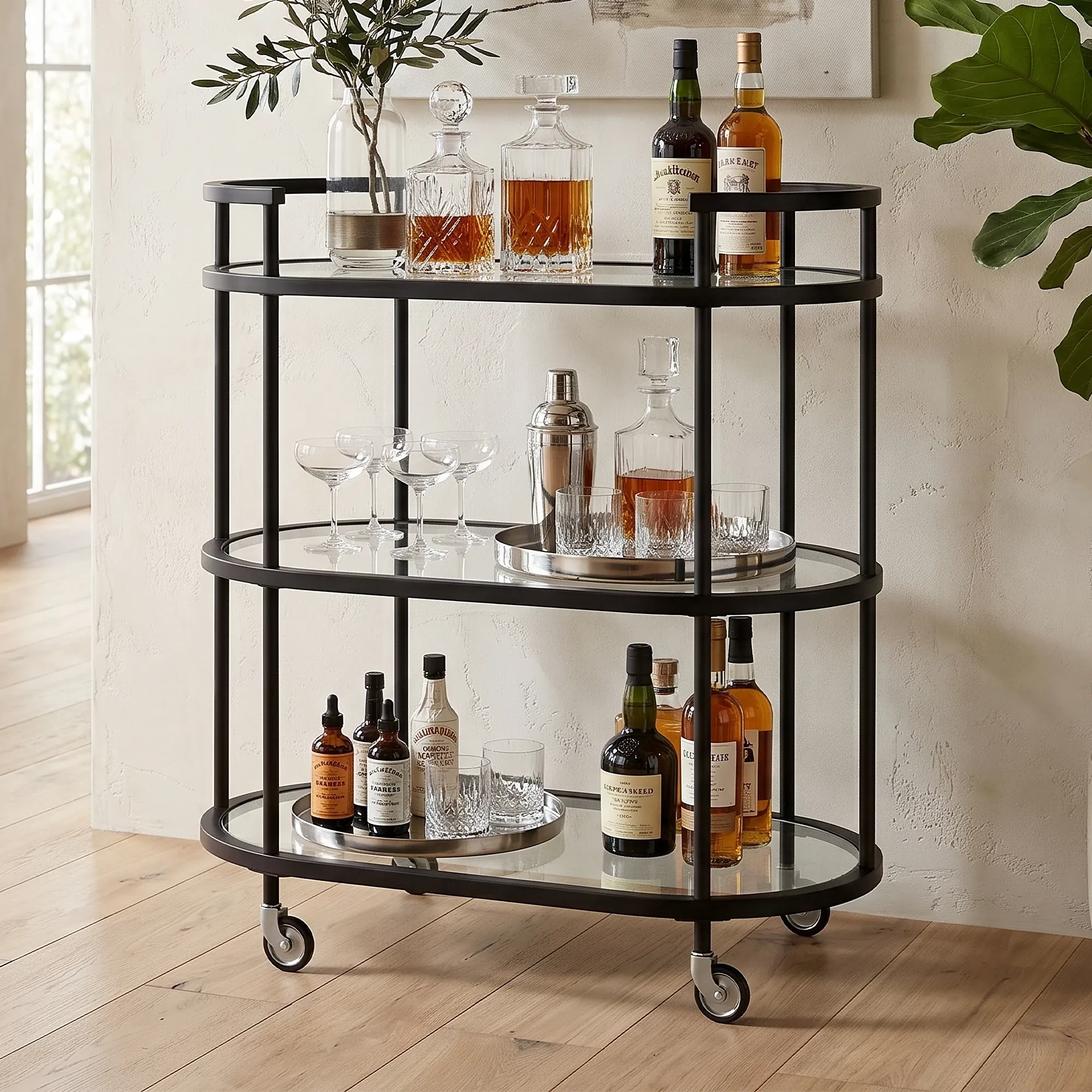 Emilie Black Metal Bar Cart