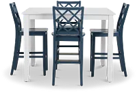 Edgartown White Square High Table & 4 Navy Wood Barstools