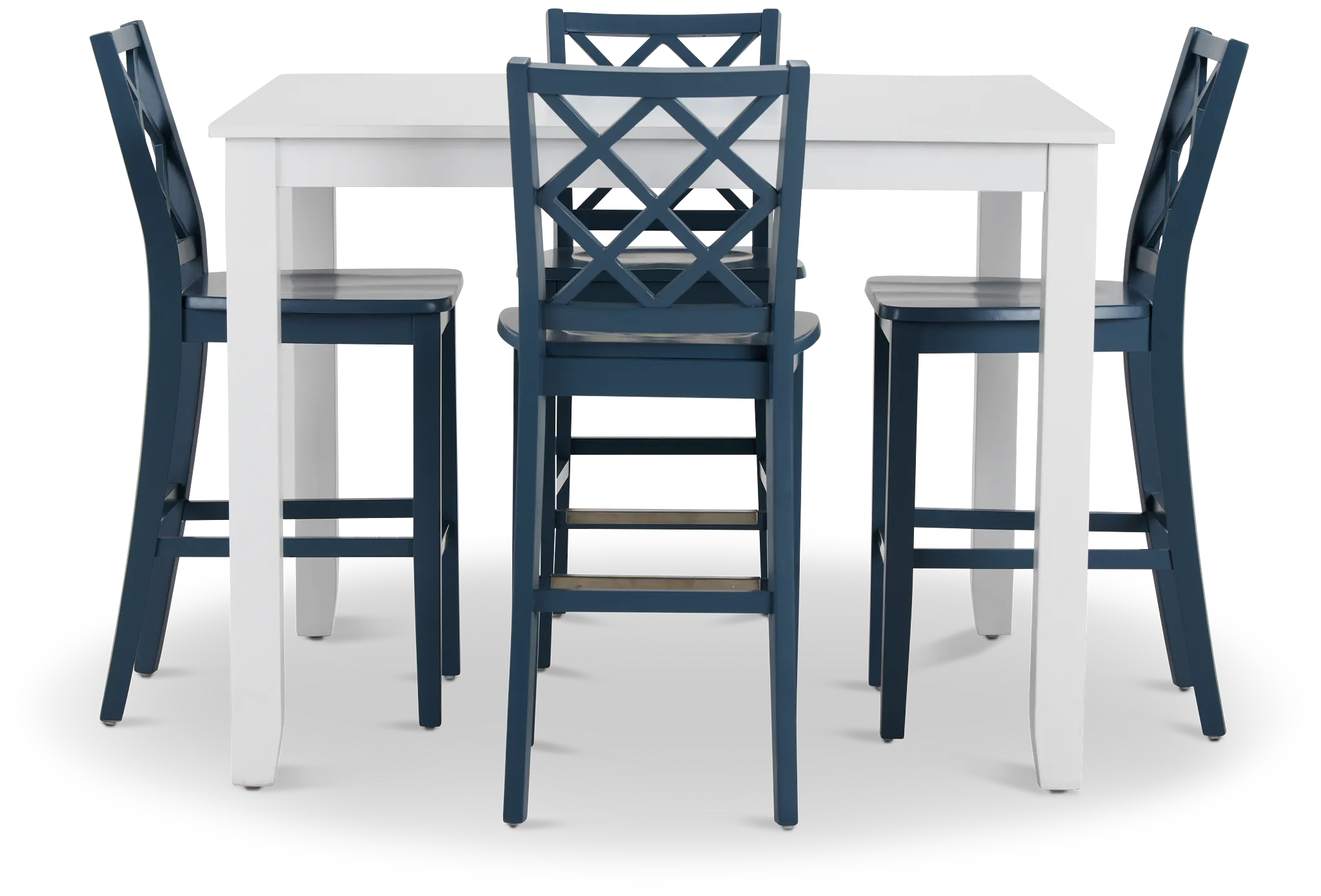 Edgartown White Square High Table & 4 Navy Wood Barstools