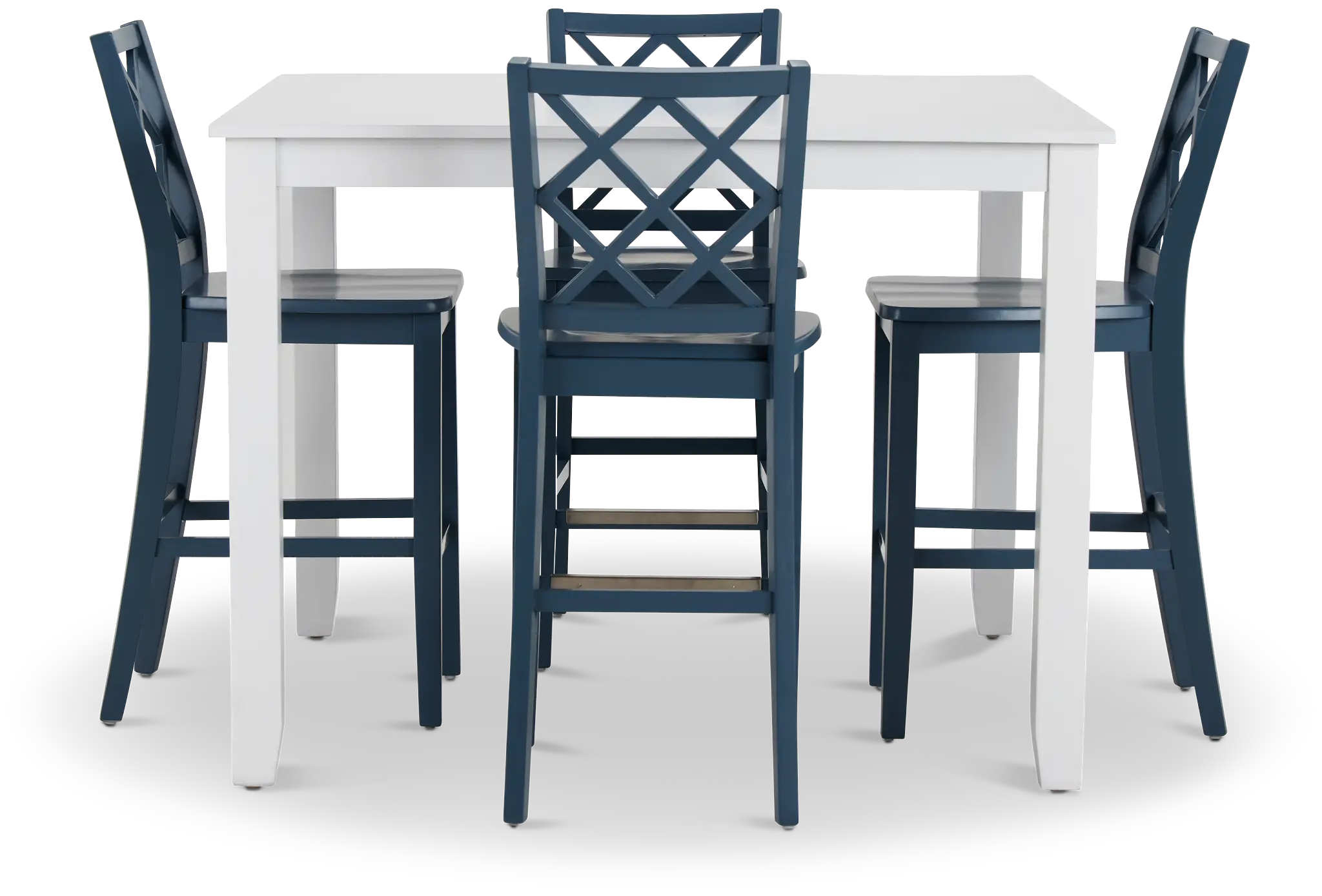 Edgartown White Square High Table & 4 Navy Wood Barstools Edgartown White Square High Table & 4 Navy Wood Barstools