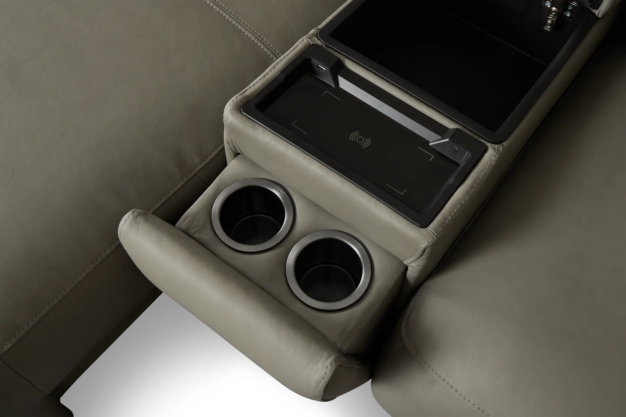 Rudy Gray Lthr/vinyl Medium Dual Power 2 Arm Extension Chaise Sectional Rudy Gray Lthr/vinyl Medium Dual Power 2 Arm Extension Chaise Sectional