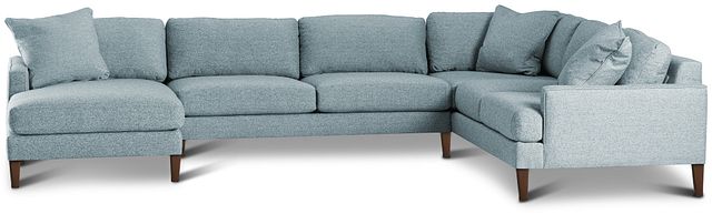 Morgan Teal Fabric Medium Left Chaise Sectional W/ Wood Legs (2)