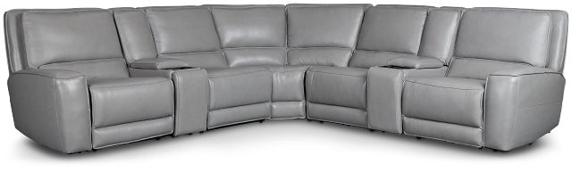 Miles Light Gray Lthr/vinyl Large Triple Power Reclining Two-arm Sectional
