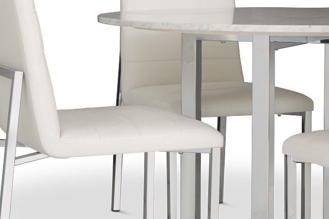 Amalfi White Marble Round Table & 4 Upholstered Chairs