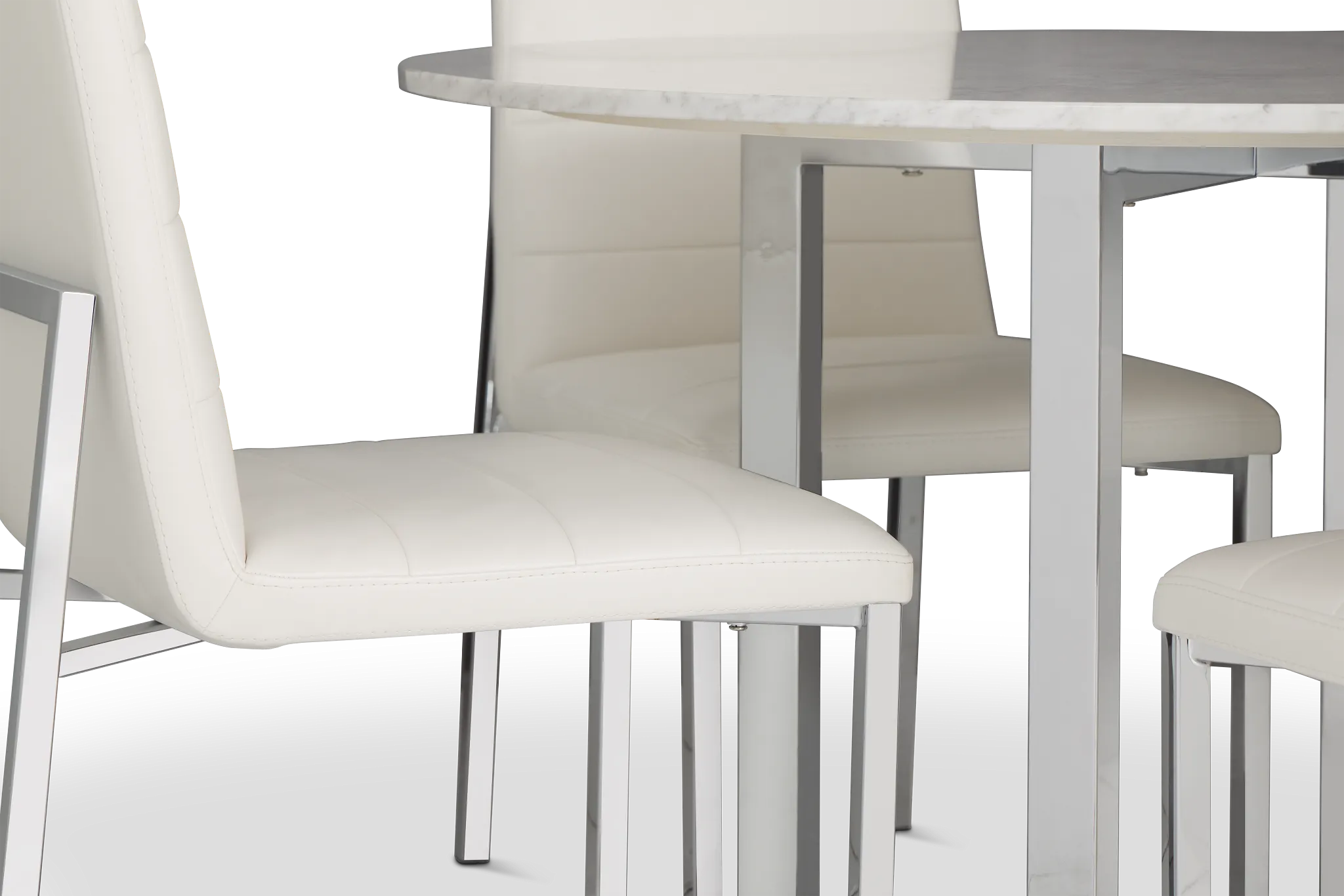 Amalfi White Marble Round Table & 4 Upholstered Chairs