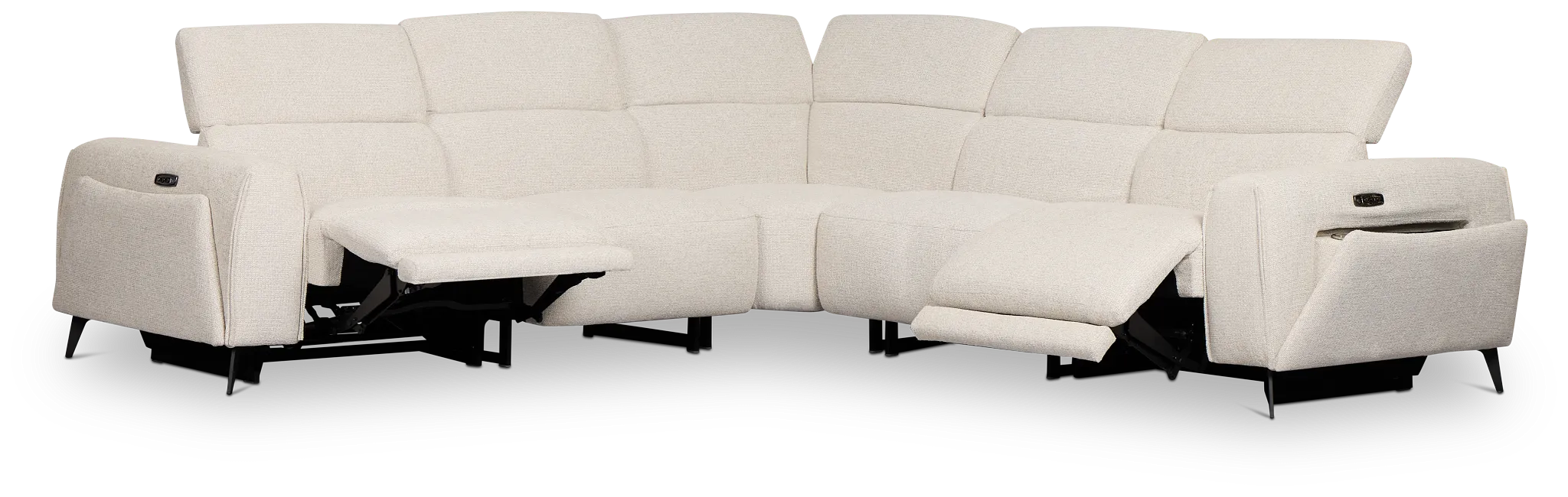 Reyna Light Beige Fabric Small Dual Power Reclining Two-arm Sectional