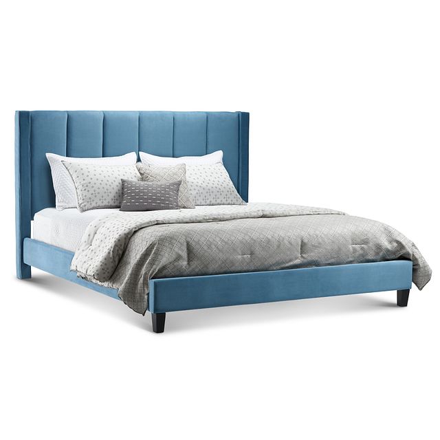 Audrey Blue Velvet Platform Bed