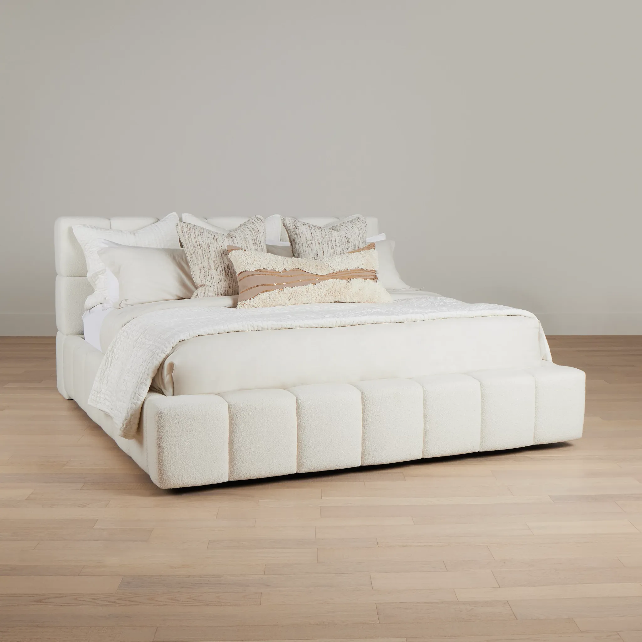 Malibu Light Beige Tufted Platform Bed