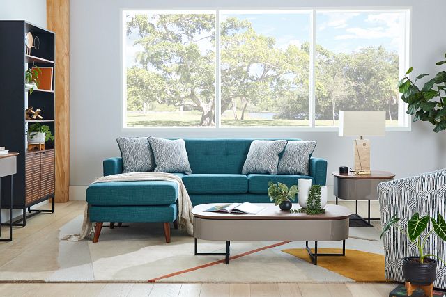 Raya Dark Teal Fabric Chaise Sectional