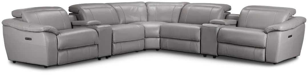 Marion Gray Lthr/vinyl Large Triple Power Reclining Two-arm Sectional