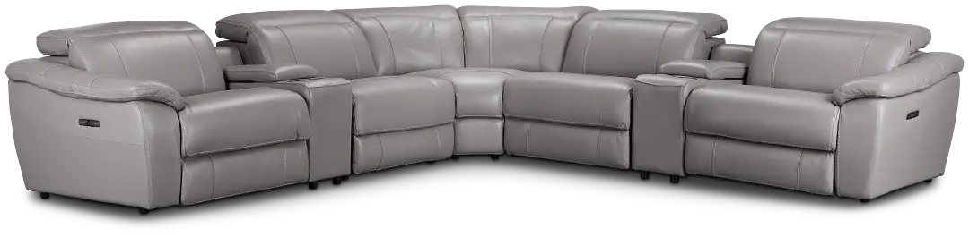 Marion Gray Lthr/vinyl Large Triple Power Reclining Two-arm Sectional Marion Gray Lthr/vinyl Large Triple Power Reclining Two-arm Sectional