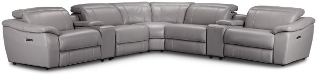 Marion Gray Lthr/vinyl Large Triple Power Reclining Two-arm Sectional