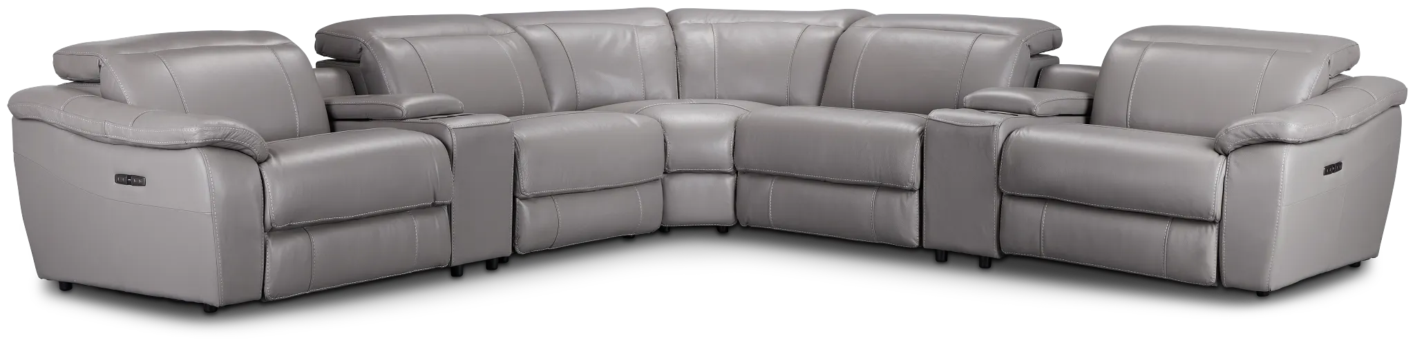 Marion Gray Lthr/vinyl Large Triple Power Reclining Two-arm Sectional