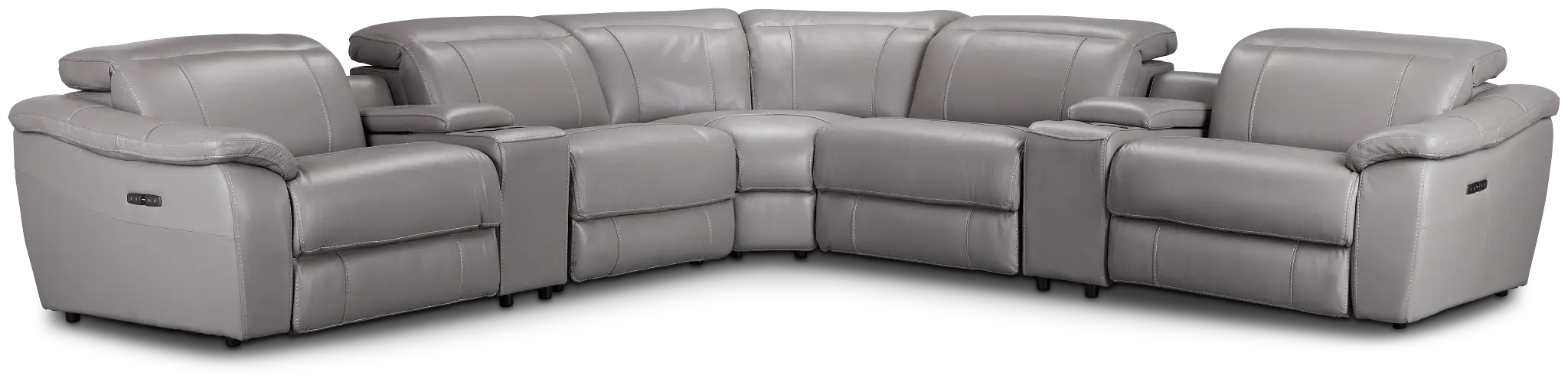 Marion Gray Lthr/vinyl Large Triple Power Reclining Two-arm Sectional Marion Gray Lthr/vinyl Large Triple Power Reclining Two-arm Sectional