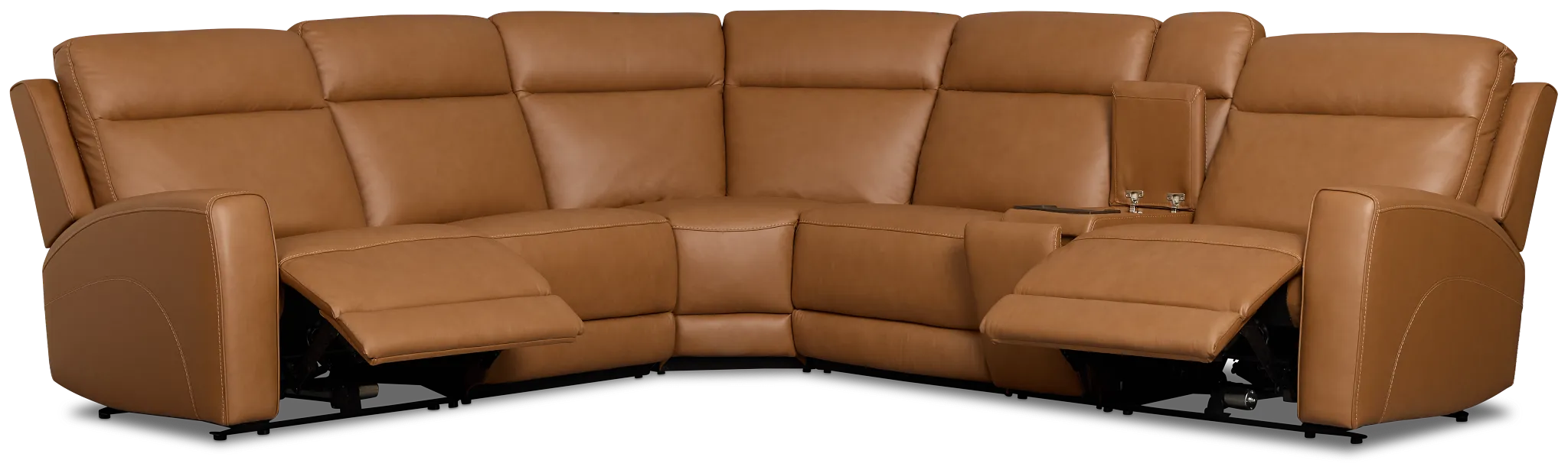 Flexsteel Belmont Medium Brown Lthr/vinyl Medium Dual Power 2-arm Reclining Sectional