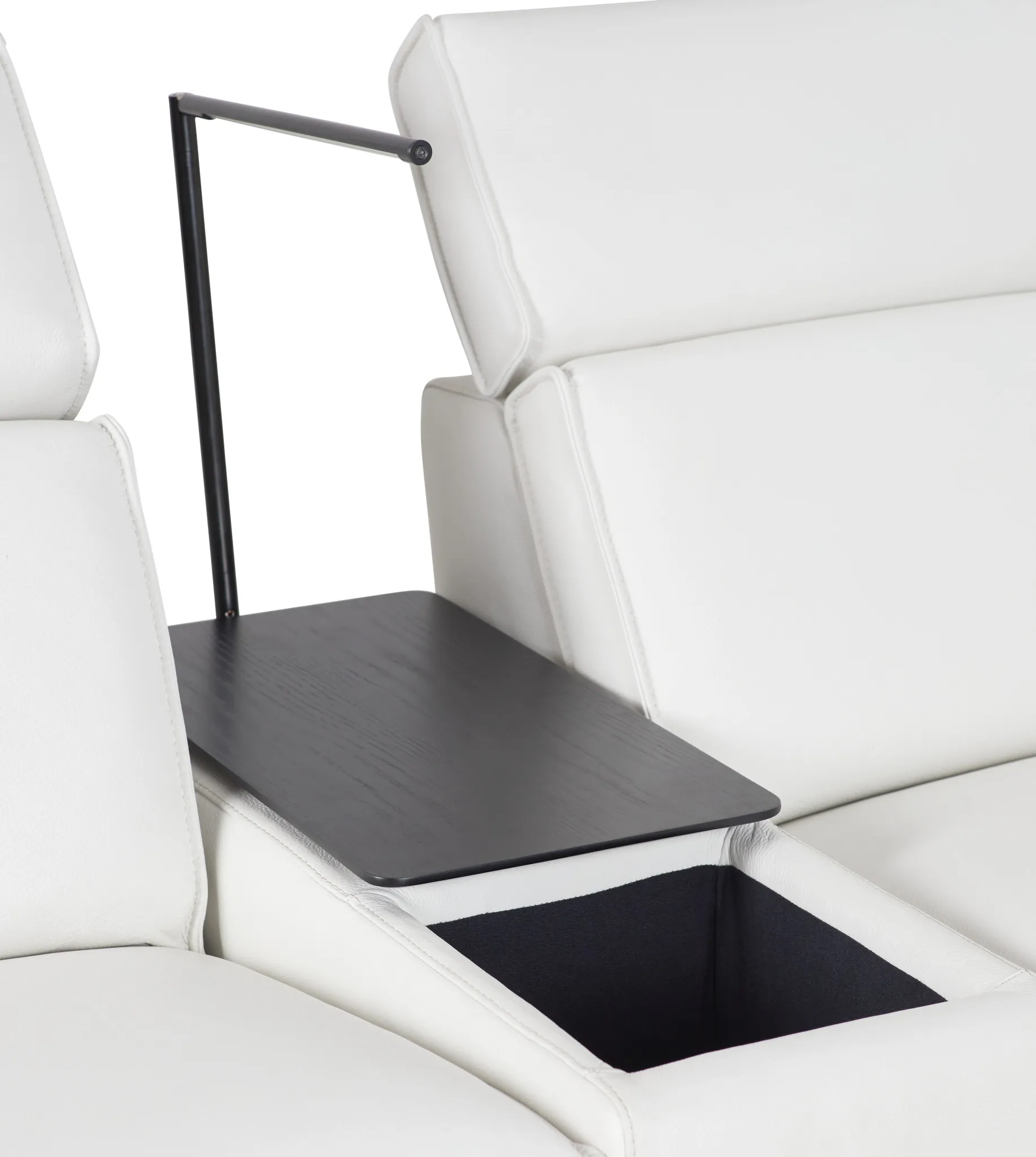 Carmelo White Leather Medium Dual Power Sectional W/right Table & Light