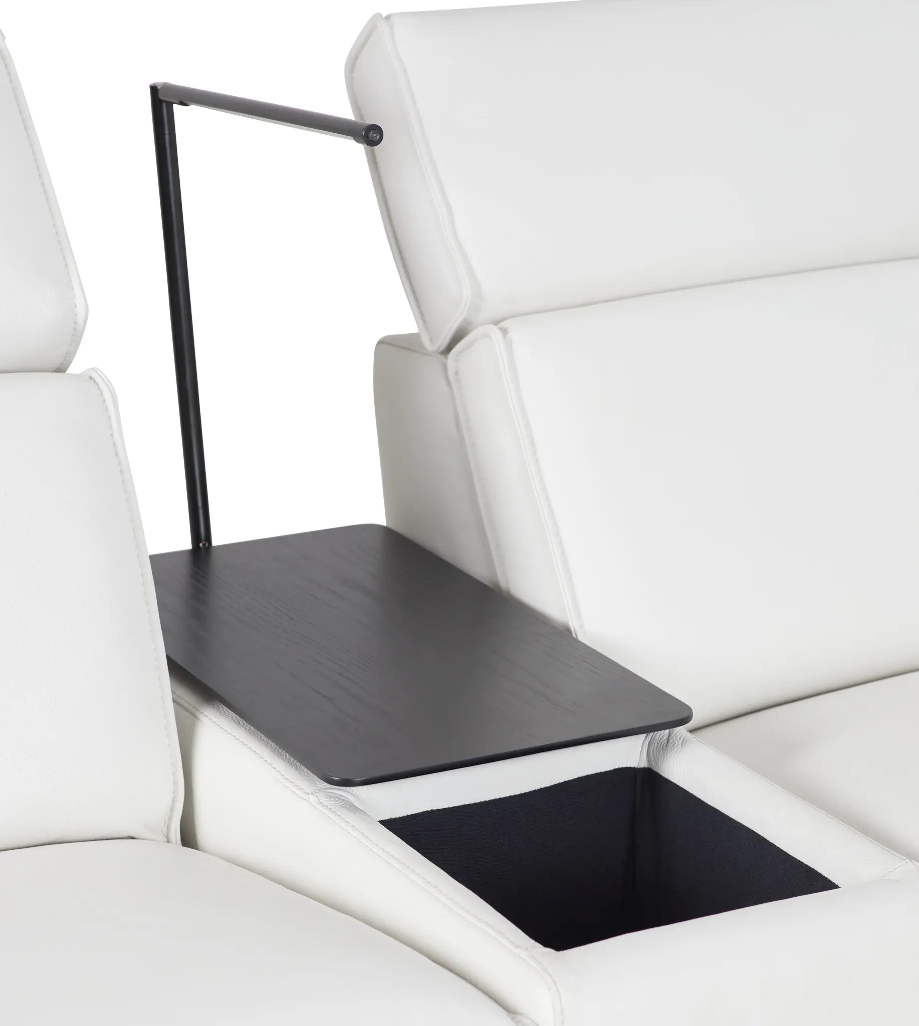 Carmelo White Leather Medium Dual Power Sectional W/right Table & Light Carmelo White Leather Medium Dual Power Sectional W/right Table & Light