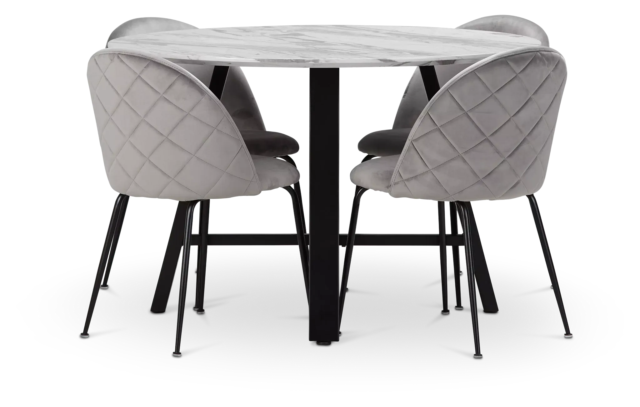 Capri Black Gray Round Table & 4 Upholstered Chairs