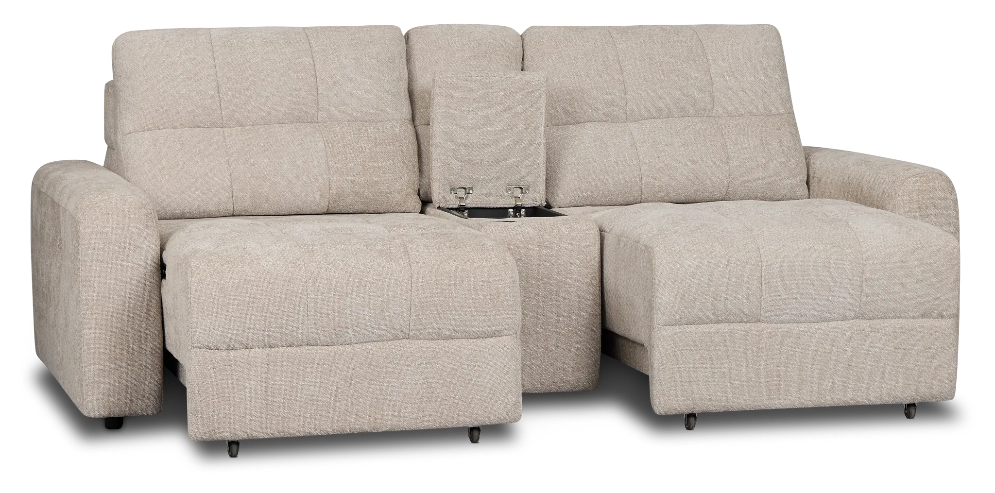 Hendrix Light Taupe Fabric Power Extension Chaise Console Loveseat