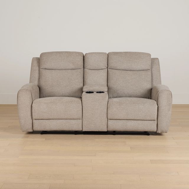 Walker Beige Fabric Reclining Console Loveseat