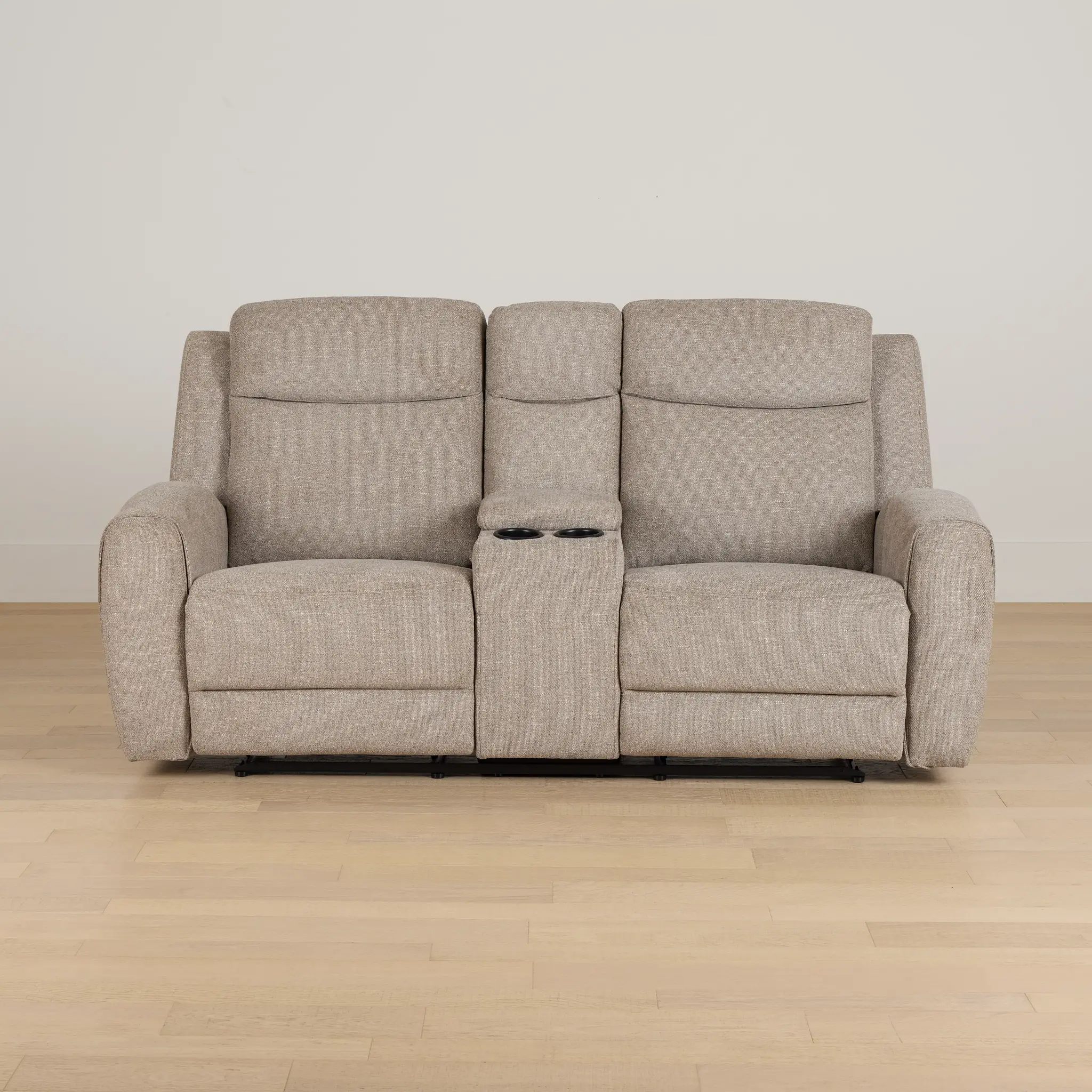 Walker Beige Fabric Reclining Console Loveseat Walker Beige Fabric Reclining Console Loveseat