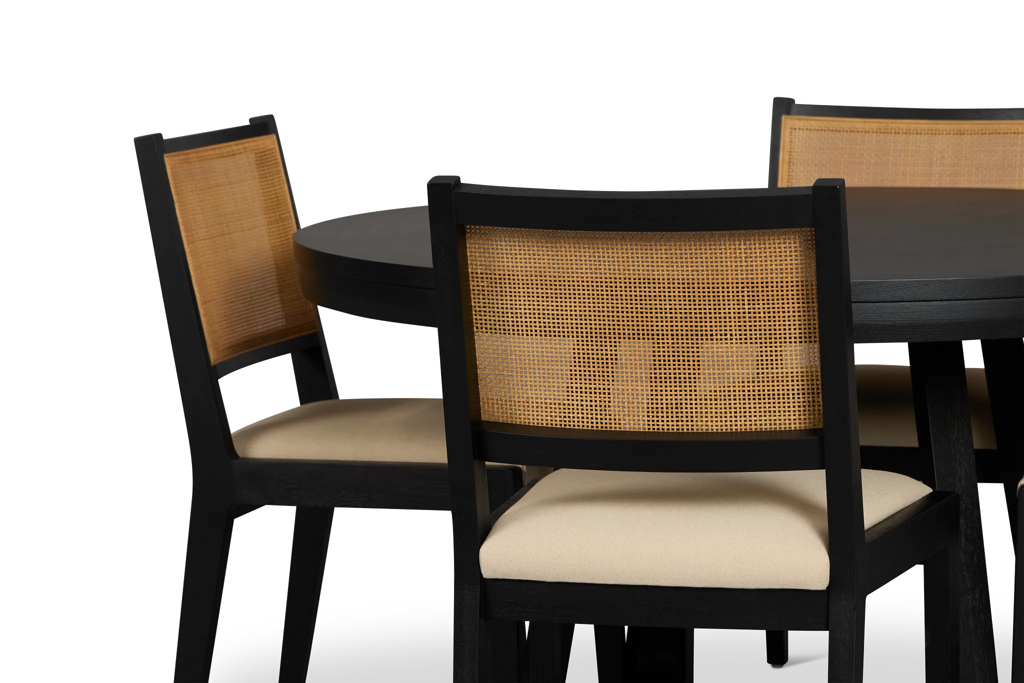 Pacific Black Round Table & 4 Upholstered Chairs