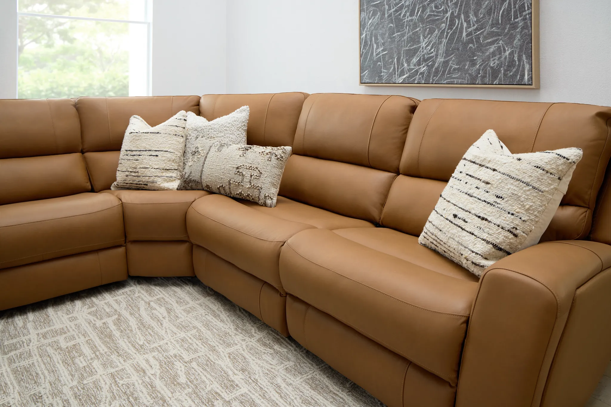 Summit Light Brown Lthr/vinyl Medium Triple Power 2-arm Sectional