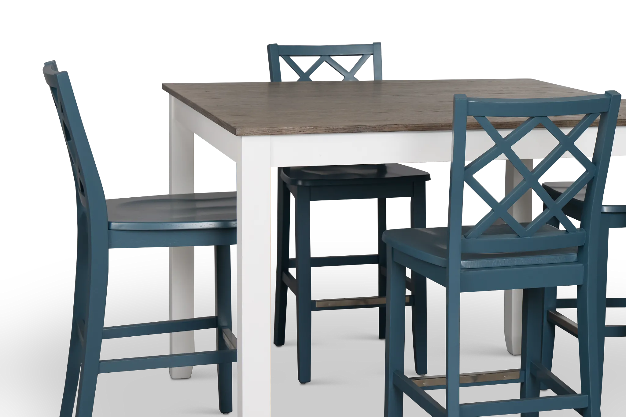 Edgartown Two-tone Square High Table & 4 Navy Wood Barstools