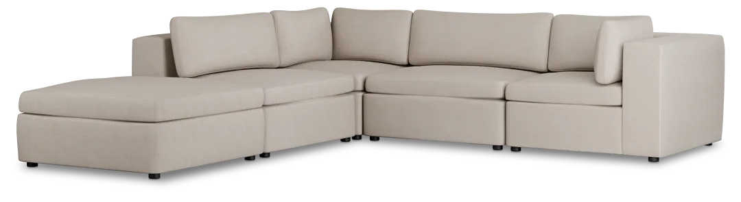 Destin Sutton Beige Fabric 5pc Bumper Sectional