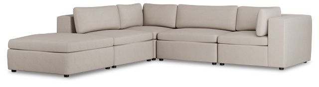Destin Sutton Beige Fabric 5pc Bumper Sectional