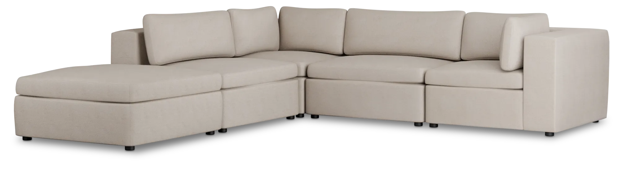 Destin Sutton Beige Fabric 5pc Bumper Sectional