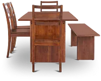 Bowery Dark Tone Rect Table, 4 Chairs & Bench