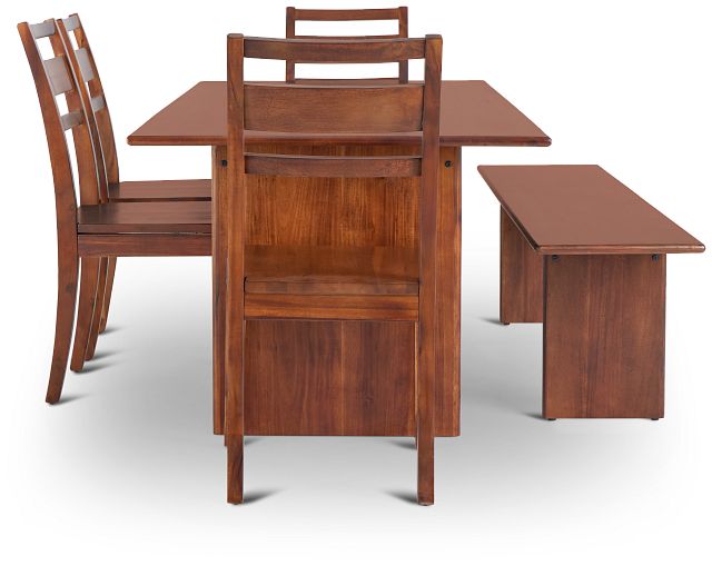 Bowery Dark Tone Rect Table, 4 Chairs & Bench (5)