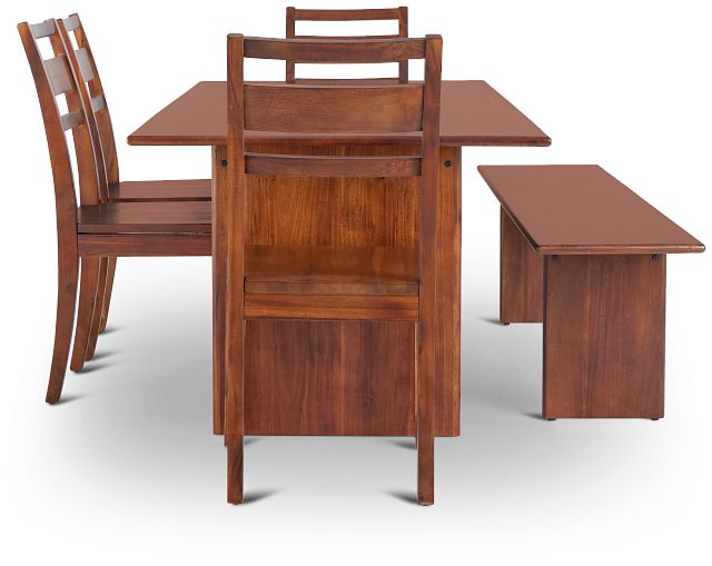 Bowery Dark Tone Rect Table, 4 Chairs & Bench