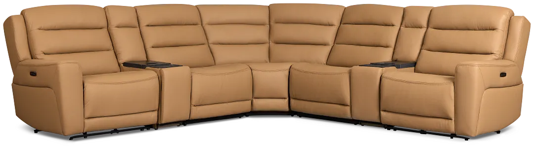 Wilder Brown Leather Large Dual Power Sectional W/refrigerated Console