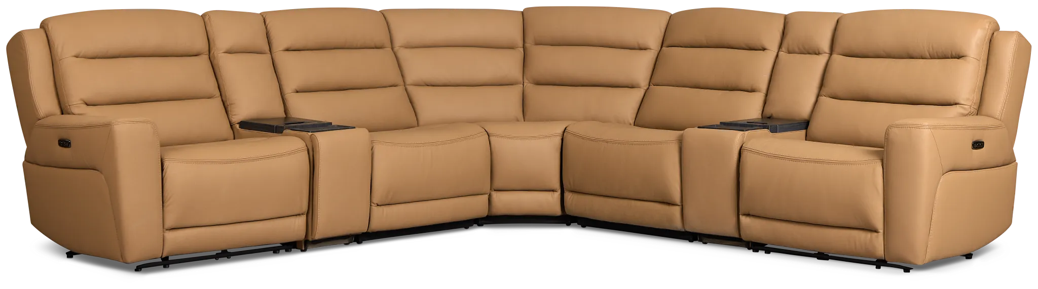 Wilder Brown Leather Large Dual Power Sectional with Refrigerated Console