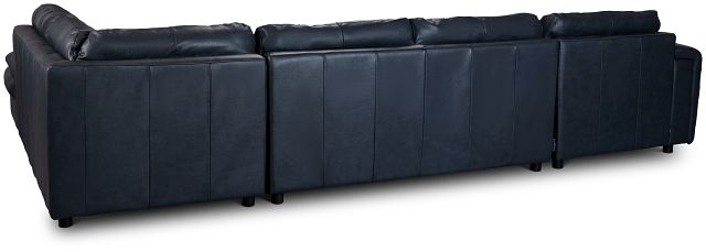 Rowan Navy Leather U-shaped Sectional W/ Right Bumper