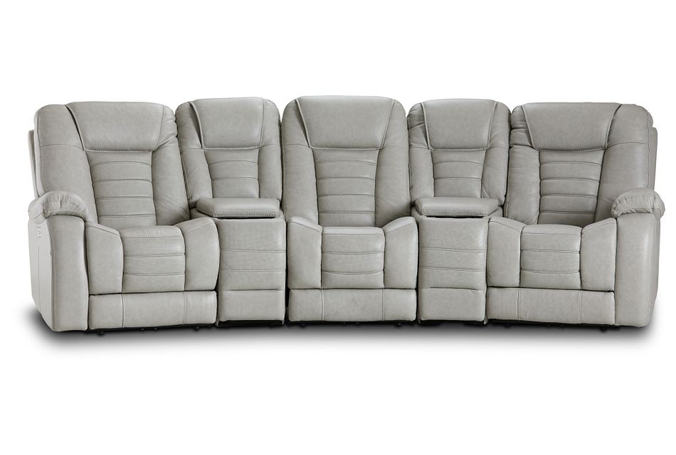 Bradley Gray Lthr Vinyl Triple Power Reclining Home Theater