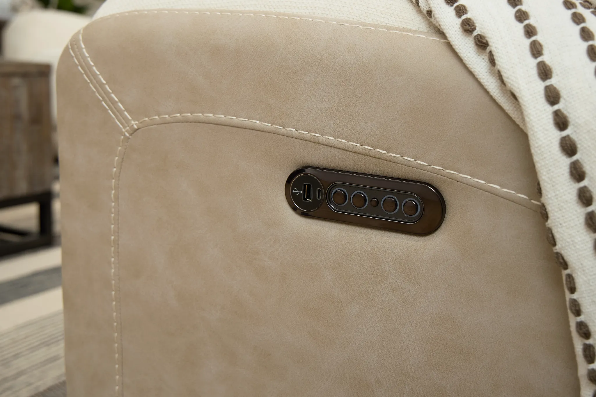 Travis Light Beige Fabric Small Two-arm Power Reclining Sectional