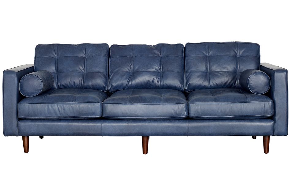 Encino Dark Blue Leather Sofa Living Room Sofas City Furniture Encino Dark Blue Leather Sofa Living, Blue Leather Furniture