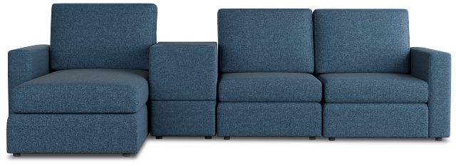 Citymod Blue Fabric Small Left Chaise Sectional With Media Console