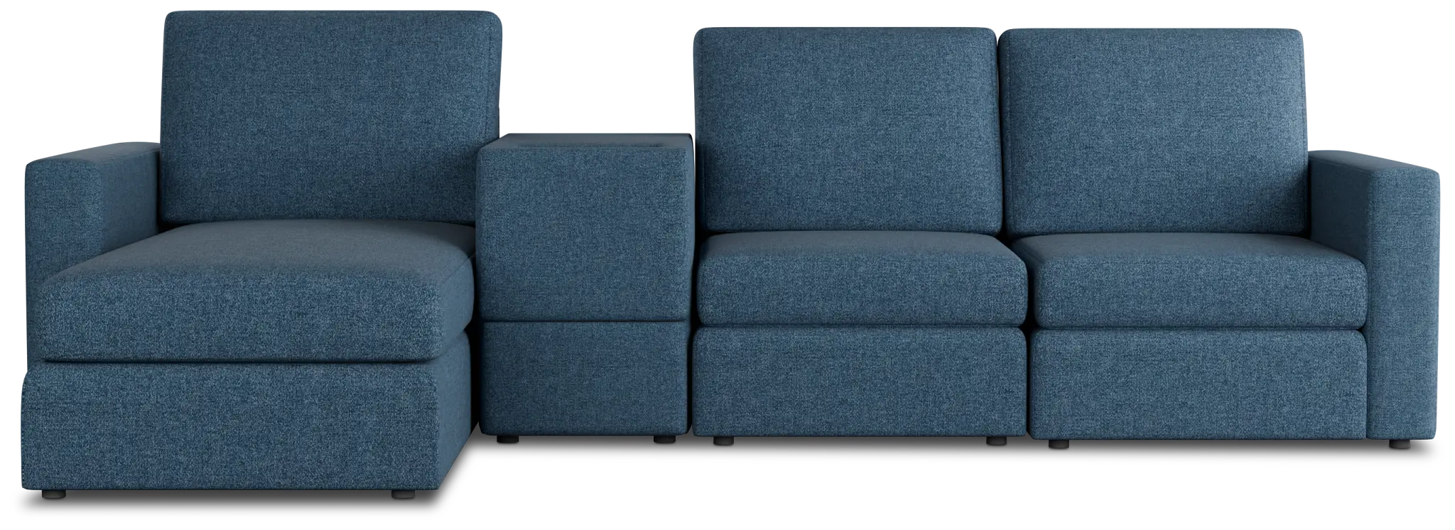 Citymod Blue Fabric Small Left Chaise Sectional With Media Console Citymod Blue Fabric Small Left Chaise Sectional With Media Console
