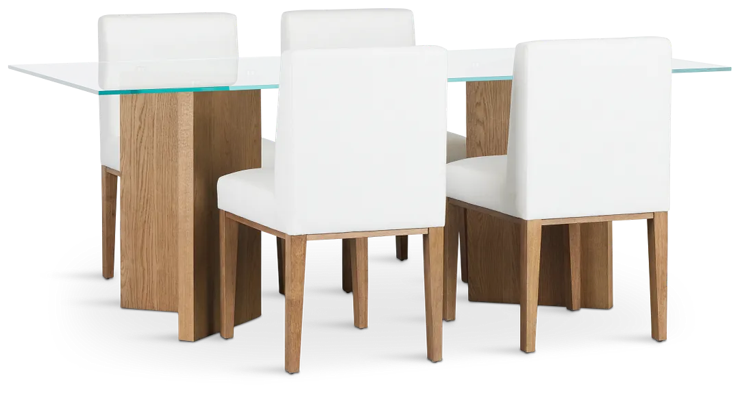 Haven Glass 80" Rectangular Table & 4 Upholstered Chairs