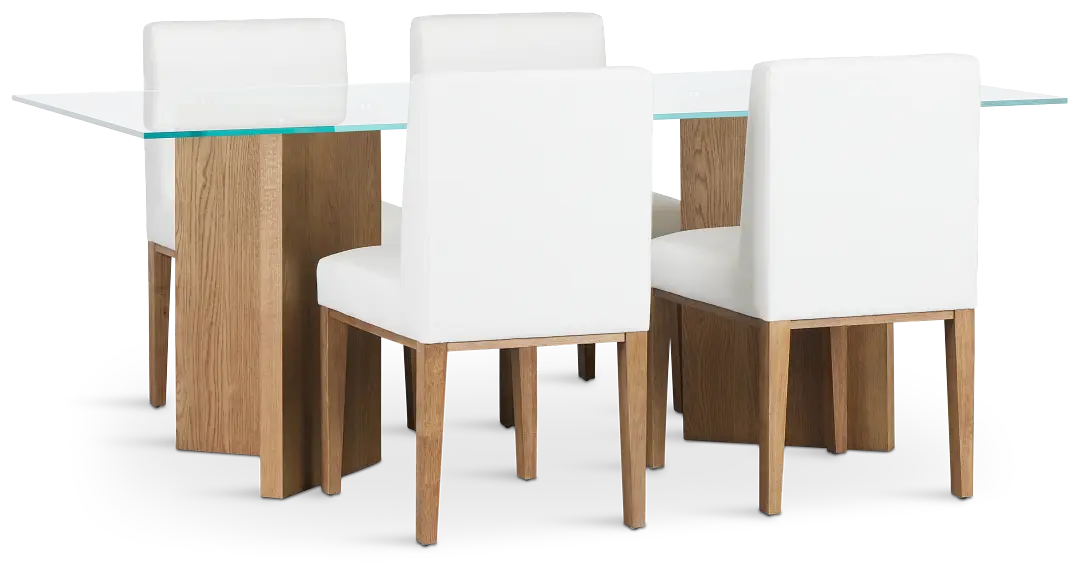 Haven Glass 80" Rectangular Table & 4 Upholstered Chairs Haven Glass 80" Rectangular Table & 4 Upholstered Chairs
