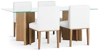 Haven Glass 80" Rectangular Table & 4 Upholstered Chairs