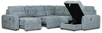 Hendrix Light Blue Fabric Small Dual Power Right Extension Chaise Sectional