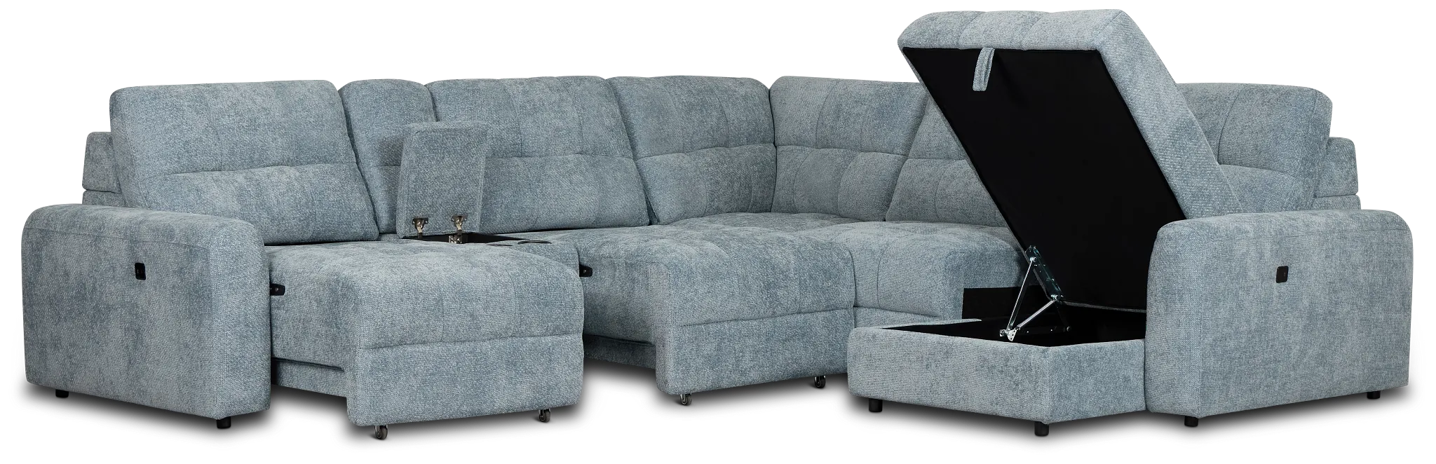 Hendrix Light Blue Fabric Small Dual Power Right Extension Chaise Sectional